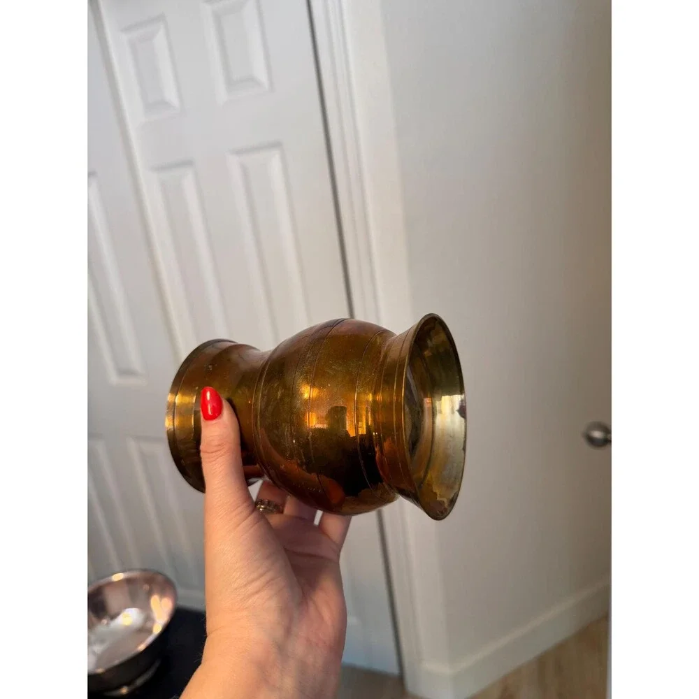Vintage Brass Vase | Aged Brass Urn Vessel | Mid Century Brass Decor | Patina Fl